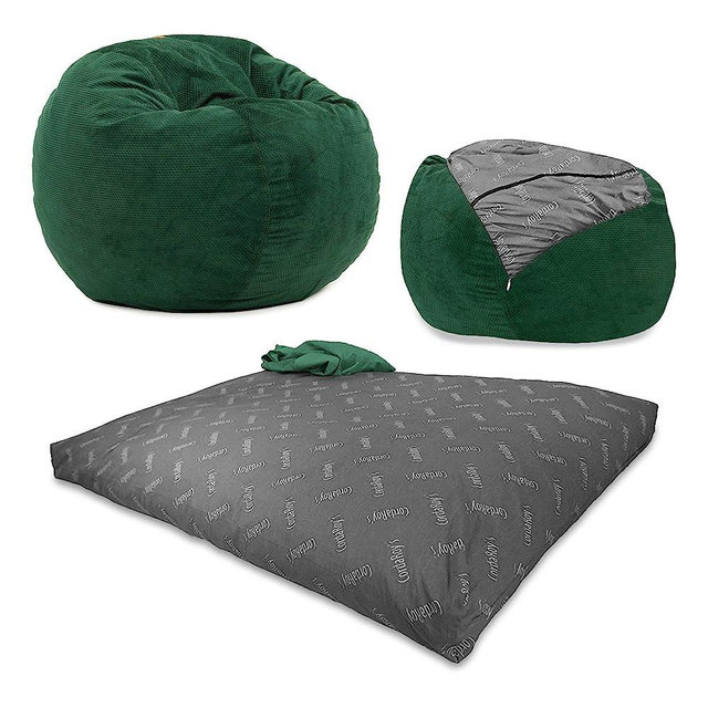 CordaRoy's Chenille Bean Bag Chair, Convertible Chair Folds from Bean Bag to Bed, As Seen on Shark Tank, Rainforest - Full Size