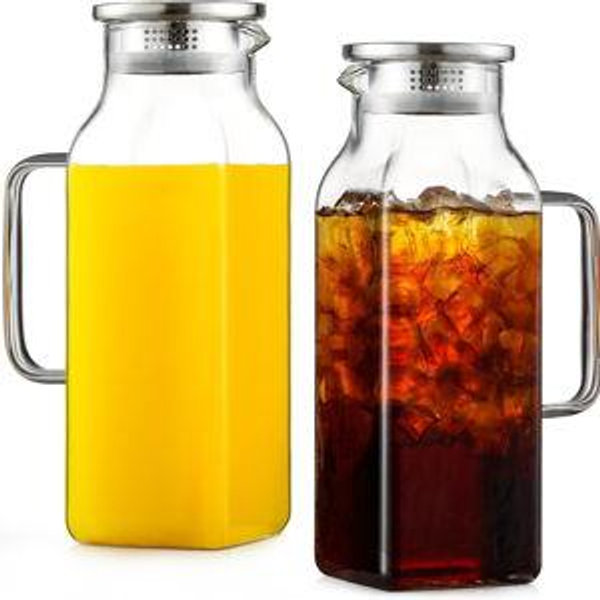 Netany 2 Pack 68 oz Square Glass Pitcher with Lid and Handle