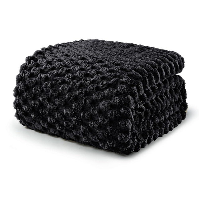 Exclusivo Mezcla King Size Soft Fleece Blanket, 90x104 Inches Stylish Jacquard Velvet Blanket for Bed, Fuzzy Cozy Lightweight for All Season, Black