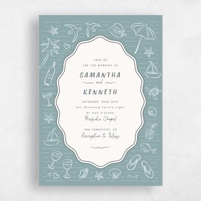 Blue Nautical Wedding Invitation - Mare Portrait