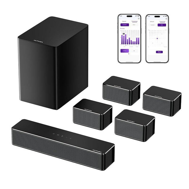 ULTIMEA 7.1 Sound Bars for Smart TV, 4 Wired Surround Speakers, Virtual Surround Sound System, 410W Peak Power, App Control, TV Soundbar with Wireless Subwoofer, Home Theater Sound System, 2025 Model