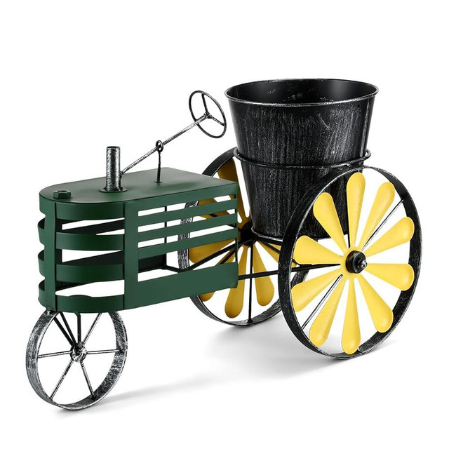 Yaocom 17" x 11" Metal Tractor Windmill Planter Decorative Tractor Flower Planter Outdoor Planters for Garden Lawn Deck Patio Decor