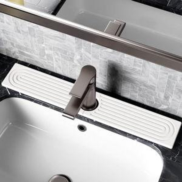 Stone Faucet Mat for Kitchen Sink, Diatomite Sink Protectors - Prevent Moisture Drying Stone Tray Fit Kitchen Counter & Bathroom Counter (White, 23.6" x 4")