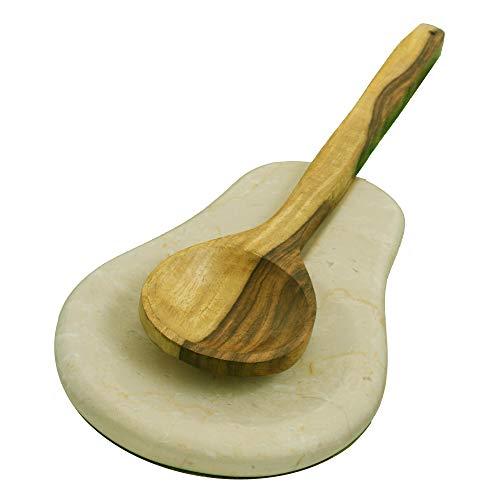 Marbco Marble Spoon Rest, Ladle Holder, Marble Spoon Rest Holder for Stove Kitchen, Heavy Duty, Dishwasher Safe (Design 2, Italian Cream)