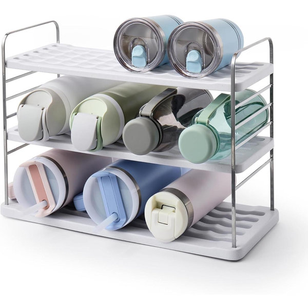 YouCopia UpSpace Water Bottle Organizer, Sturdy Adjustable-Height Shelves for Large 40 oz Tumblers, Travel Mugs, and Baby Bottles for Kitchen, Organizing Hero Collection, 3-Tier, 12 Bottle