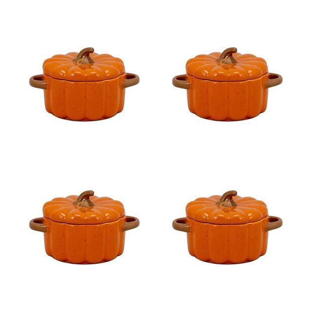10 Strawberry Street Pumpkin Patch 4" Mini Stoneware Tureens, Set of 4, Orange