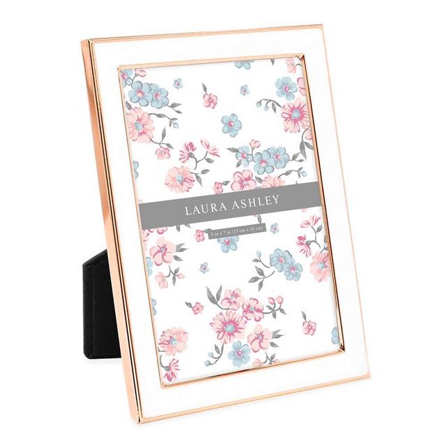 Laura Ashley 5x7 White Enamel Picture Frame, Rose Gold Metal Edge with Easel, for Countertop, Counterspace, Tabletop Display, Bookshelf, Desk, Wall Décor, Photo Gallery