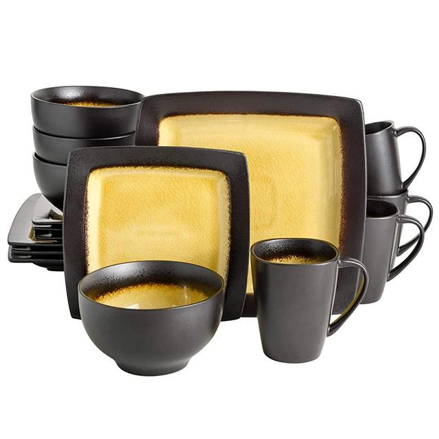 Gibson Elite Ocean Paradise Square Dinnerware Set, Service for 4 (16pcs), Amber