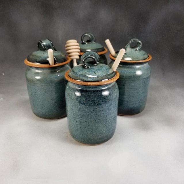 Honeypot Blue Ceramic Honeypot Pottery Honey jar Stoneware Hand Thrown Pottery Honey keeper