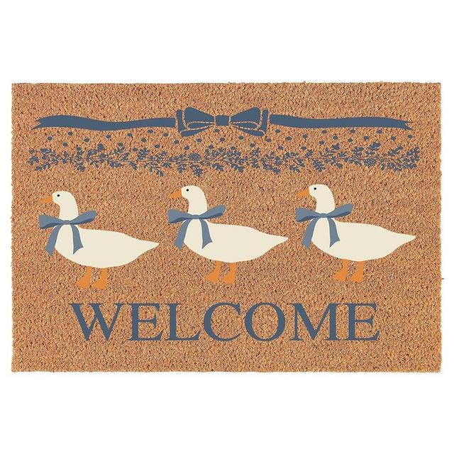 Welcome Doormat Coco Coir Door Mat Gift Welcome Vintage Blue Ribbon Goose White (24" x 16")