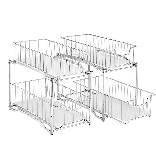 2 Pack - Simple Trending Stackable 2 Tier Under Sink Cabinet Organizer with Sliding Storage Drawer, Chrome