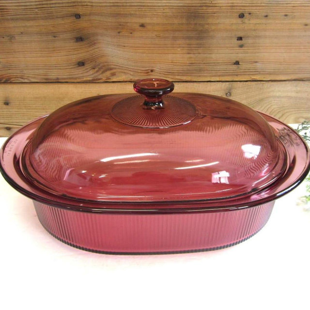 Vintage Corning Cranberry Visions Roaster with Lid: Corning Ware 4 Quart Cooker