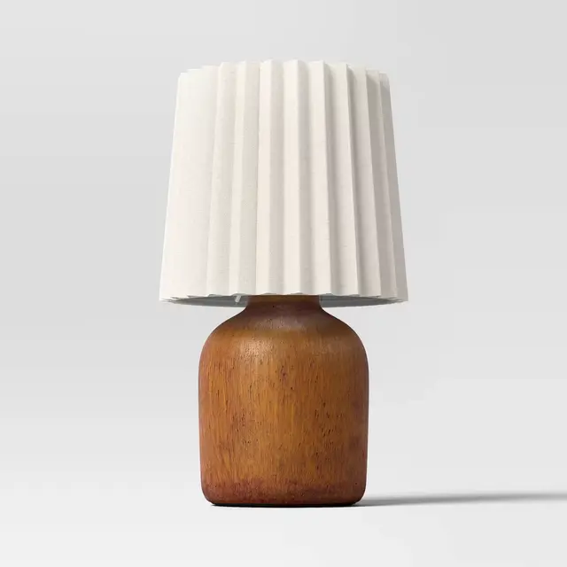 Mini Dark Faux Wood Table Lamp with Pleated Shade - Room Essentials™