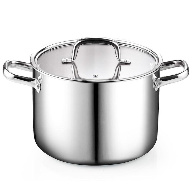 Cook N Home Stainless Steel Stockpot with Lid 6 Quart, Tri-Ply Clad Soup Pot, Induction Cooking pot, Silver