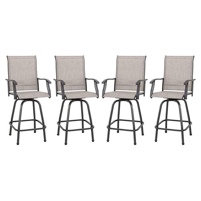 Vongrasig 4 Piece Patio Swivel Bar Chairs, All Weather Metal Textile High Swivel Bar Stools Chairs, Outdoor High Top Bistro Set for Backyard, Lawn Garden, Balcony, Taupe