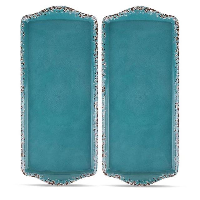 LOK-OSEMILE Gourmet Art Crackle Set of 2 Melamine Rectangular Serving Trays/Platters Aquamarine blue 15"