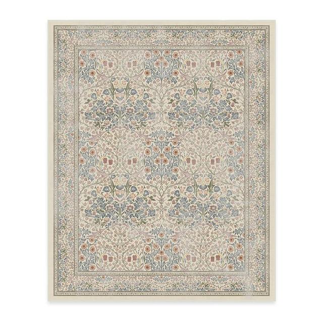 RUGGABLE x Morris & Co Washable Rug - Perfect Bohemian Area Rug for Living Room Bedroom Kitchen - Non-Slip, Child Friendly, Stain & Water Resistant - Blackthorn Ivory Blue 8'x10' (Cushioned Pad)