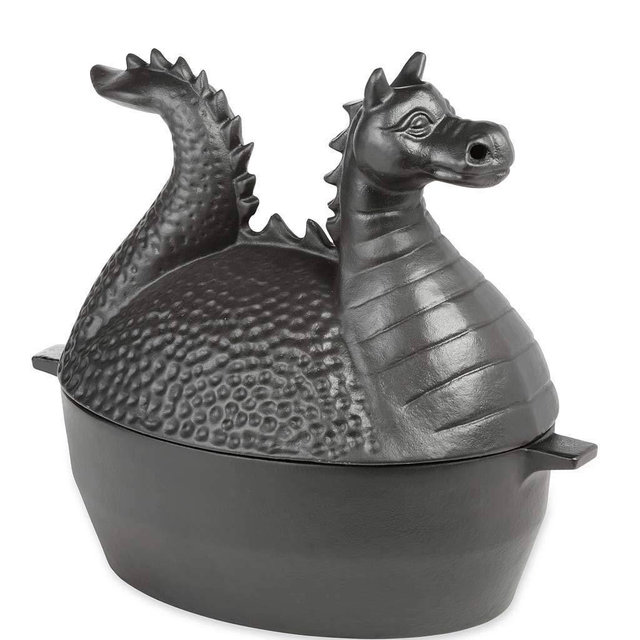 Plow & Hearth - Dragon Wood Stove Steamer, Solid Cast Iron, Matte Black Finish, Rust Resistant, Decorative Functional Alternative to Electric Humidifiers, 2.75 QT Capacity, 12.5 L x 7.5 W x 10.75 H