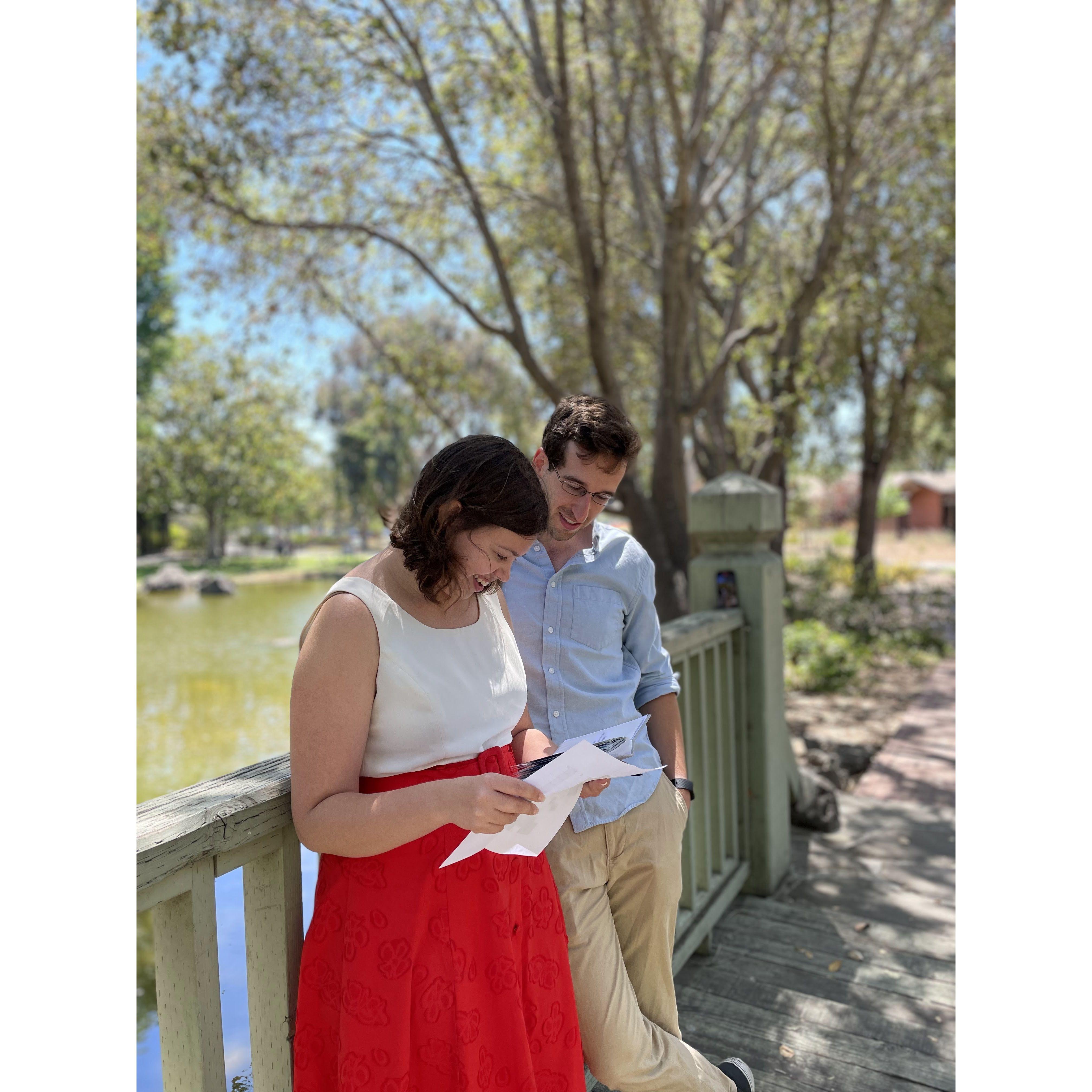 Alyssa working on the crossword as she makes her way to the proposal site.