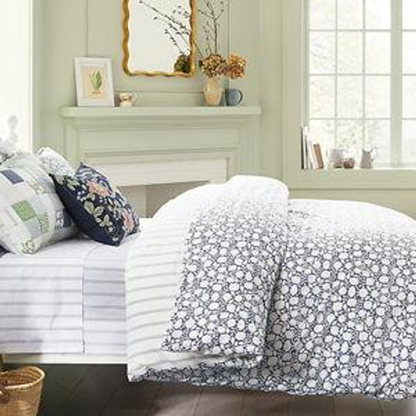 Siesta Patterned Organic-Cotton Percale Duvet Cover + Shams