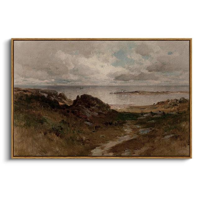InSimSea Retro Framed Canvas Wall Art, Seaside Path Wilderness Landscape Paintings Artwork, Large Prints, Vintage Hanging Wall Decorations for Living Room Bedroom Bathroom 24x36in