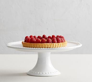 Emma Beaded Stoneware Cake Stand in True White