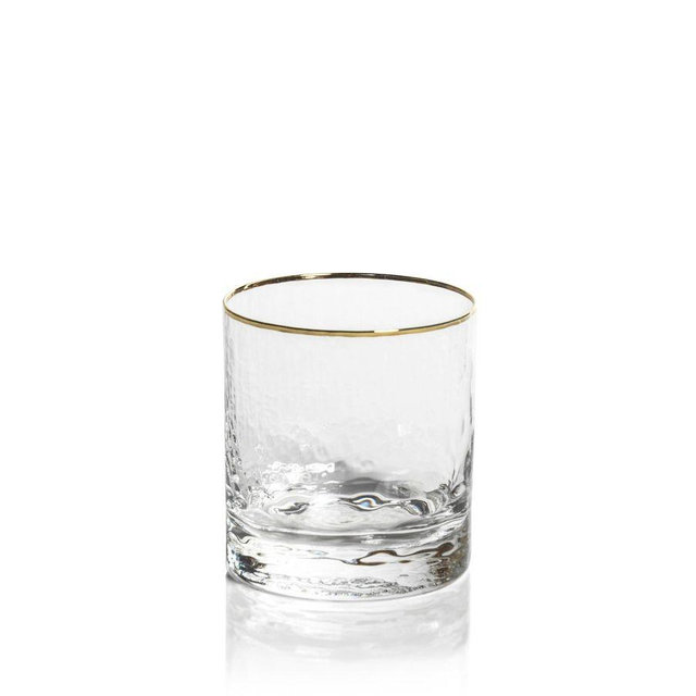 Hammered Gold Rim Double Old Fashioned Glasses, Set of 4