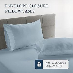 LANE LINEN Fitted Sheet King Size - 100% Organic Cotton, 3-Piece Set (1 Fitted Sheet,2 Pillowcases), Percale Weave, Ultra Soft, Breathable,Fits Mattress Upto 15" Deep -French Blue (No Flat Sheet)