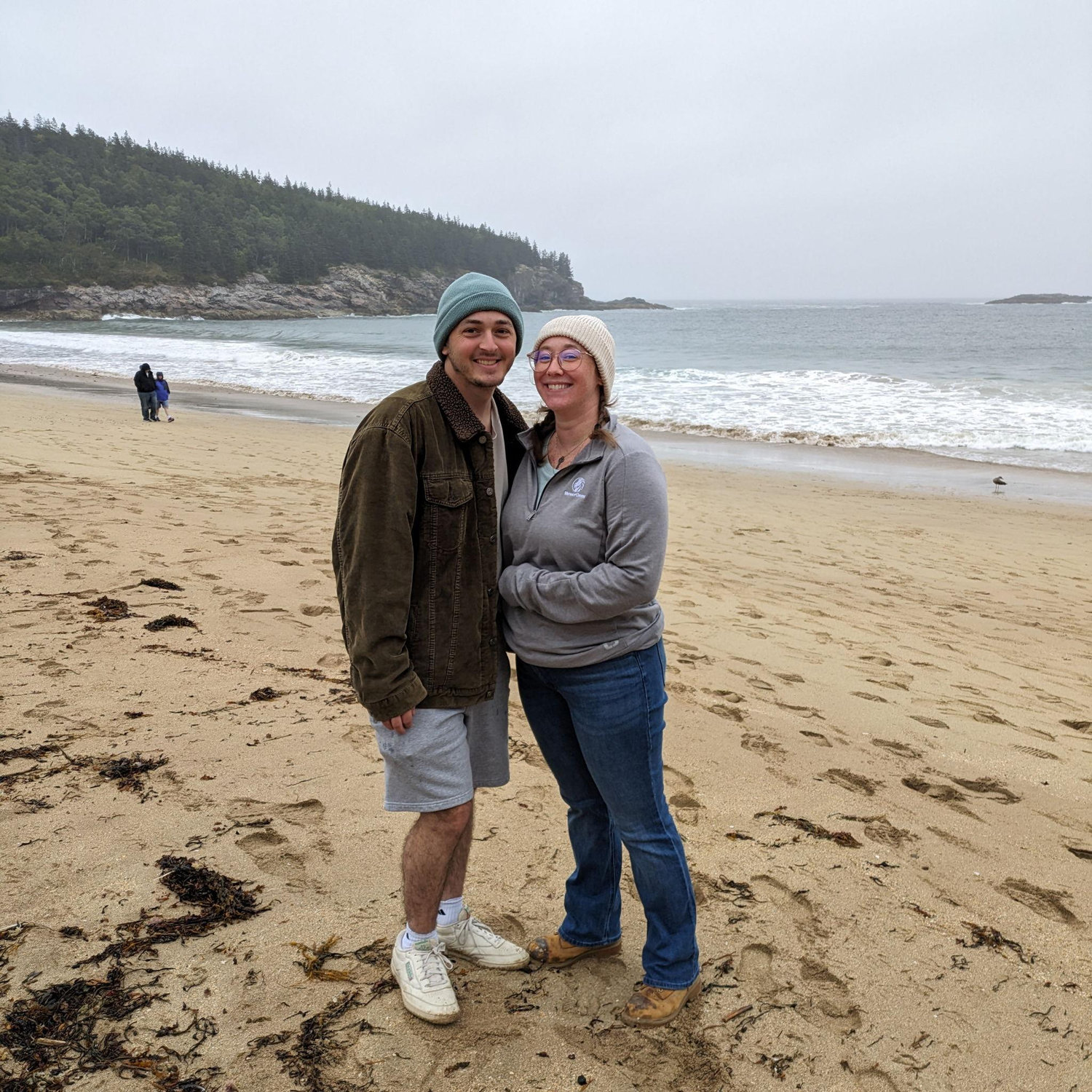 Us at the sandy beach in Acadia National Park