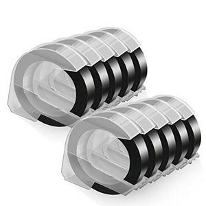 Label Maker  -  Embossing Tapes, White Print on Black, 3/8 Width x 9.8' Length, 10 Rolls/Pack, Nice Glossy Finish