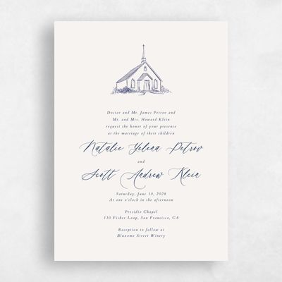 Blue Wedding Invitation - Chapel Portrait