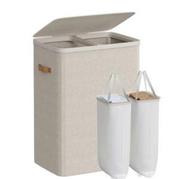 Laundry Hamper w/ 2 Compartments Cappuccino Beige