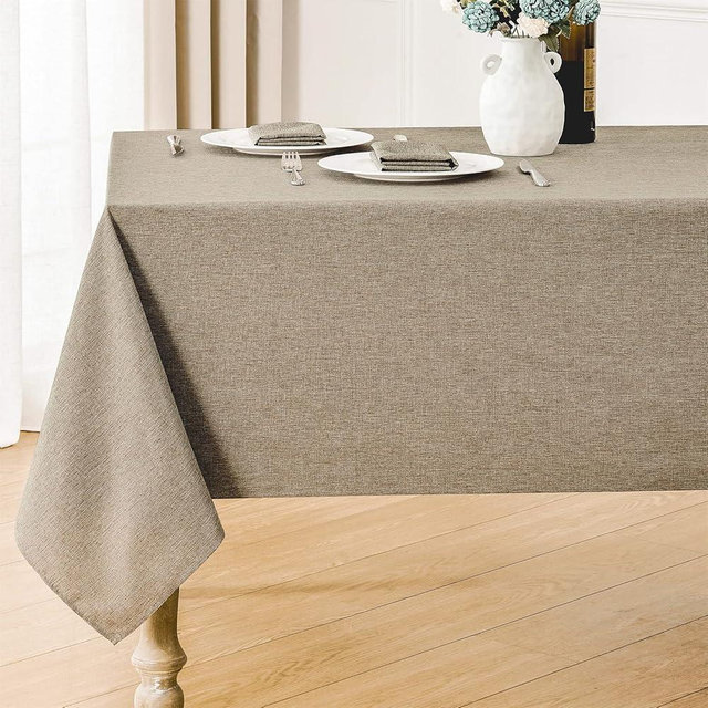 Veblandy Rectangle Tablecloth Linen Textured Waterproof & Stain Resistant Table Cloth Wrinkle Free Decorative Fabric Farmhouse Table Cover for Dining/Party/Buffet/Wedding, 52 x 70 Inch, Mocha