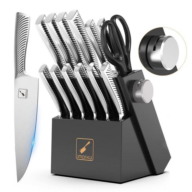 imarku Knife Set,14-Piece Knife Sets for kitchen with block,Premium One-Piece Kitchen Knife Set with Sharpener,High Carbon Stainless Steel Knives Set for Kitchen,Dishwasher Safe,Black