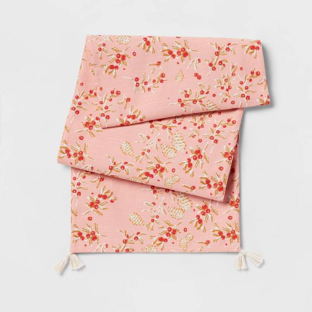 72" x 14" Cotton Winter Berries Table Runner Pink - Threshold™