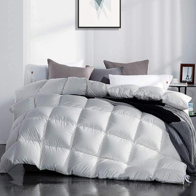 SNOWMAN All Seasons Goose Down Comforter King Size,Medium Warmth Fluffy Duvet Insert,100% Egyptian Cotton Shell Down Proof Fabric - 750 Fill Power (King,White)