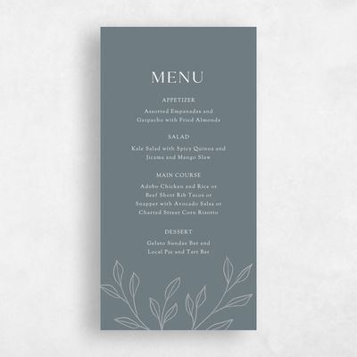 Steel Gray, Grey Wedding Menu - Cassis