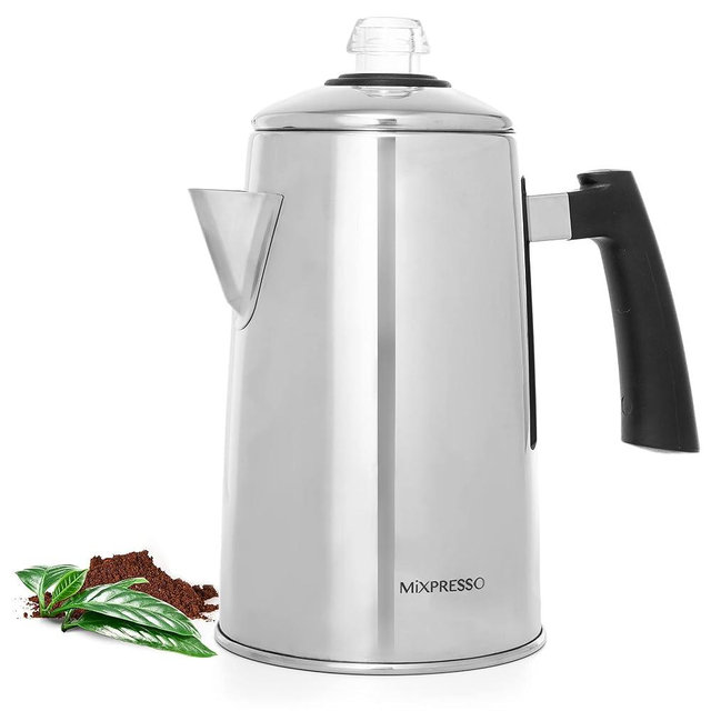 Mixpresso Stainless Steel Stovetop Coffee Percolator, Percolator Coffee Pot, Excellent As Camping Coffee Pot, 52 oz 12 Cup Stainless Steel Coffee Percolator Camping Coffee Makers.