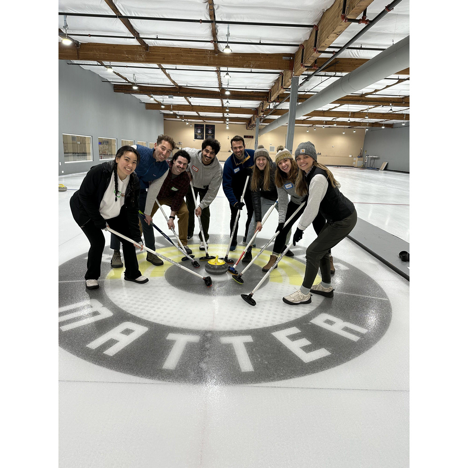 Girls vs boys curling match for Paige's birthday! March 2024.