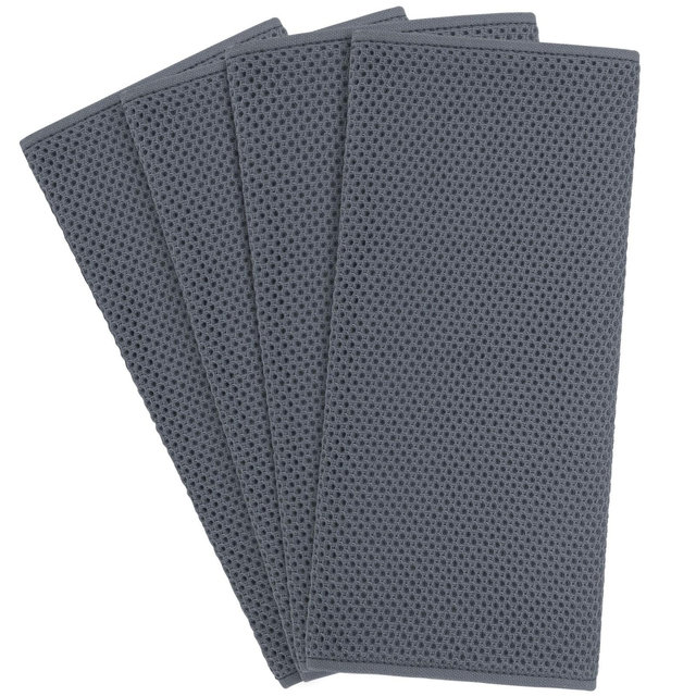 PiccoCasa Waffle Weave Kitchen Towels 4 Packs 100% Cotton Soft Absorbent Quick Drying Washing Dish Towels Dark Gray 13" x 27"