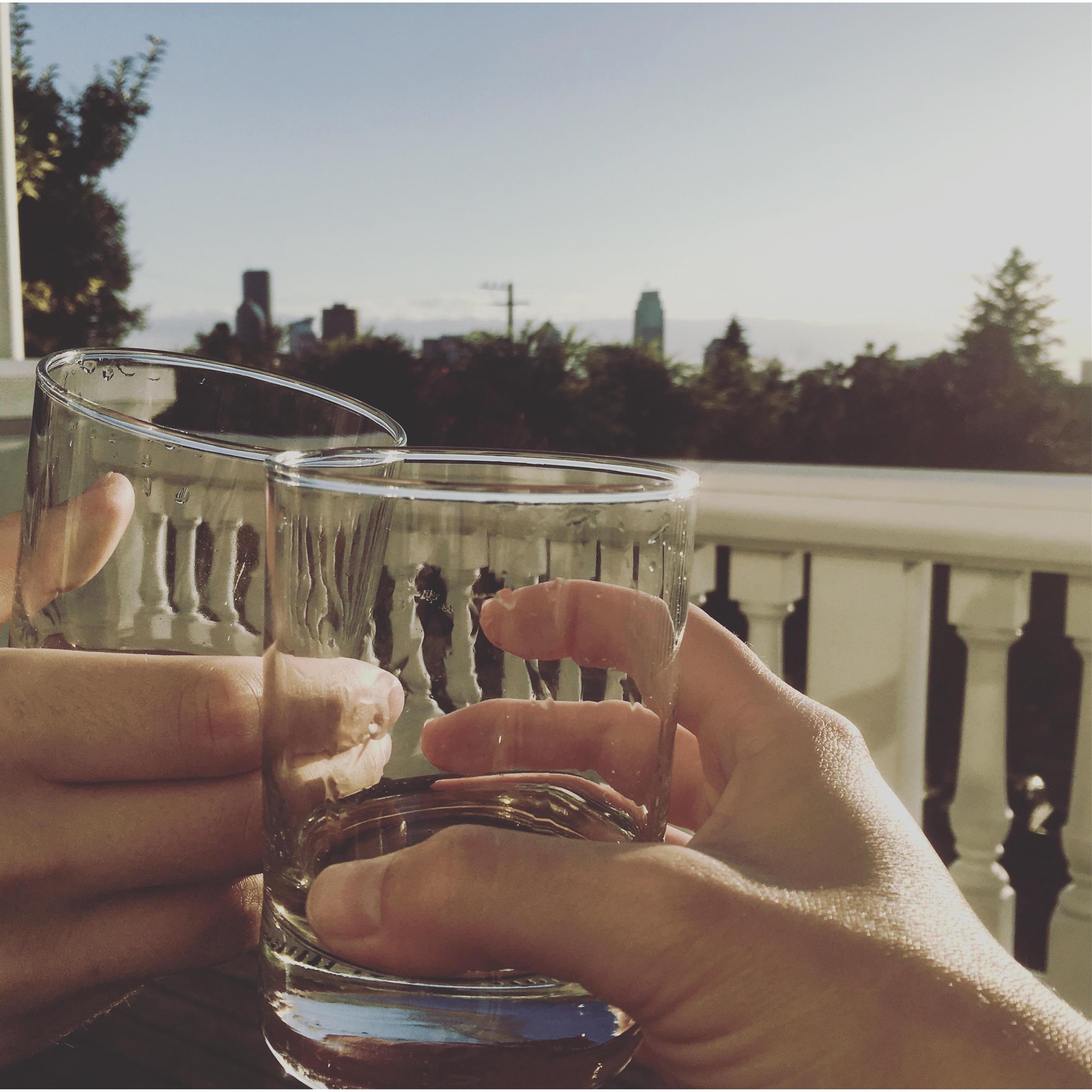A champagne toast on our first day of homeownership.