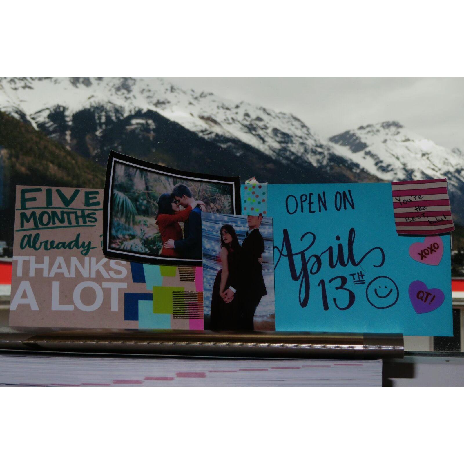 March/April 2018: A photo taken from Connor's room in Austria. This was the windowsill at his desk, where he displayed all of the cards, photos, and letters I sent while he was away.