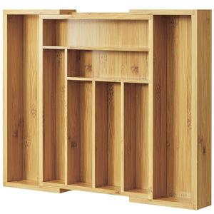 Pipishell Bamboo Expandable Silverware Drawer Organizer, Adjustable Kitchen Utensil Tray for Forks, Spoons and Knives, Wood Storage Cutlery Holder for Bedroom and Living Room