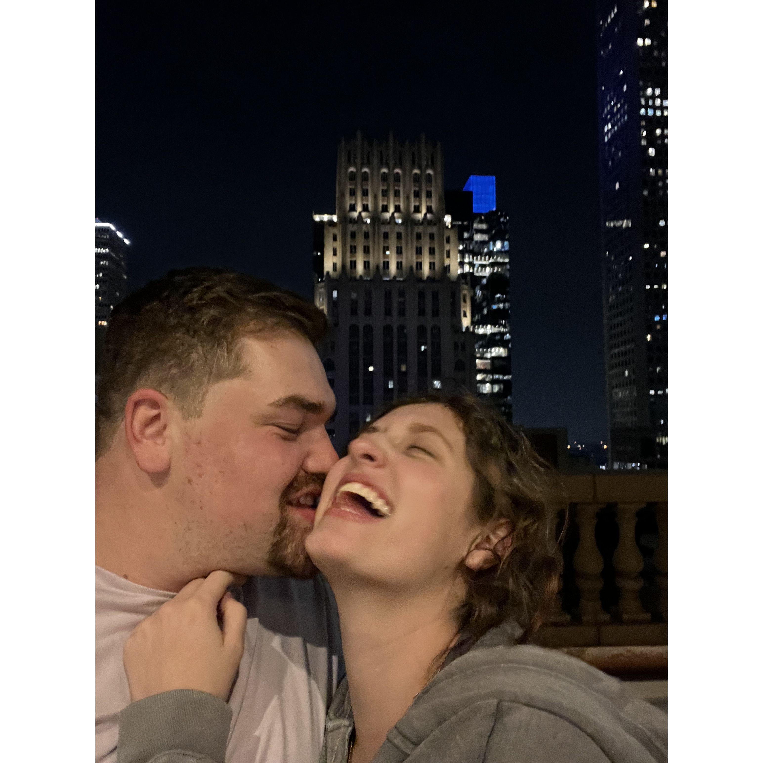 Hanging out and in love on a rooftop in Houston.