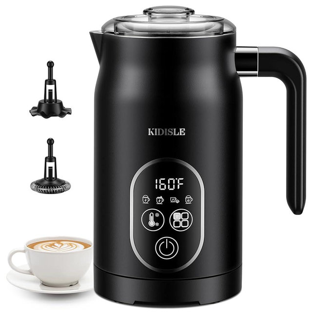 KIDISLE Electric Milk Frother, 4 In 1 Milk Frother and Steamer With Temperature Control, Automatic Frother for Coffee, Latte, Hot Chocolate, Cappuccinos, Macchiato, Black