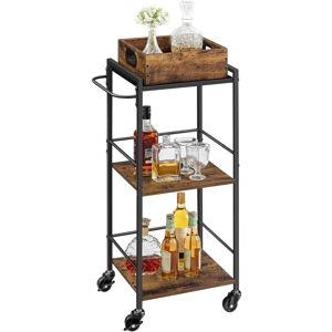 VASAGLE Kitchen Serving Cart with Removable Tray, 3-Tier Kitchen Utility Cart on Wheels with Storage, with Brakes, Leveling Feet, 11.8 x 13.7 x 33.9 Inches, Rustic Brown and Black ULRC062B01