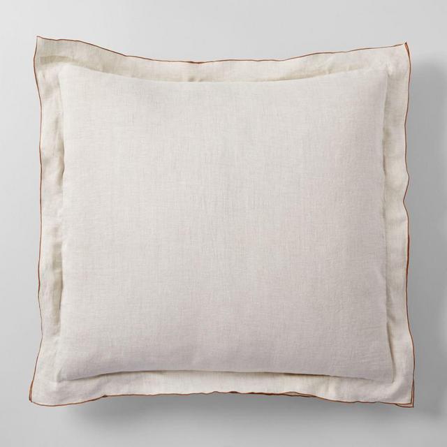 European Flax Linen Merrow Edge, Euro Sham, Natural Flax/Terracotta