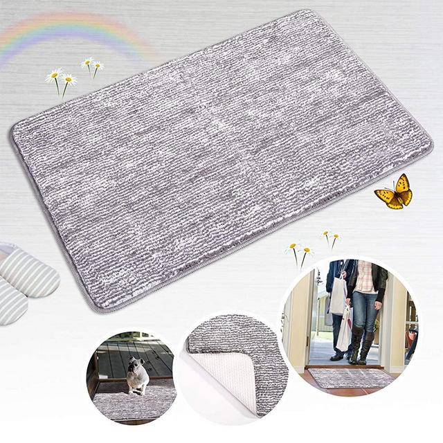 Indoor Doormat Front Door Mat Non Slip Rubber Backing Super Absorbent Mud and Snow Magic Inside Dirts Trapper Mats Entrance Door Rug Shoes Scraper Machine Washable Rug Carpet - Grey, 20"x 31.5"