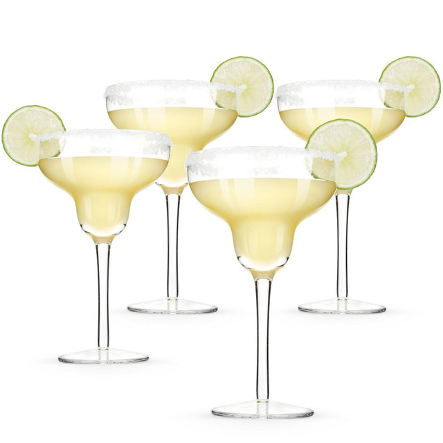 True Margarita Daquiri Glass, Set of 4 Crystal Stemmed Cocktail Glasses, Clear Glass, Dishwasher Safe, Holds 10 oz