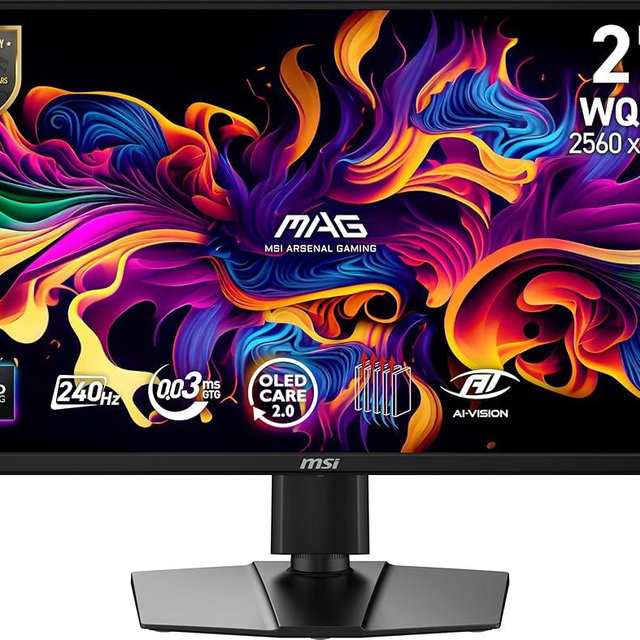 msi MAG 272QP QD-OLED X24 27-inch 2560 x 1440 (QHD) Gaming Monitor, 240Hz, Adaptive-Sync, HDMI, DisplayPort, VESA Mountable, Tilt, Height Adjustable, Speaker, 0.03ms, Black